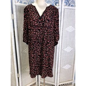 Gérard‎ Darel Paris Black Floral Print Dress 44 Smocked Neckline French Viscose
